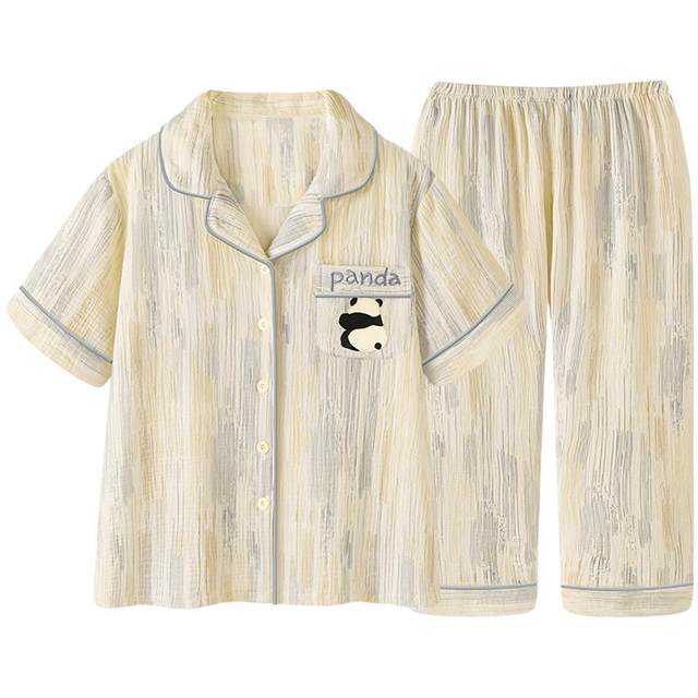 Couple pajamas for women in summer pure cotton short-sleeved trousers set