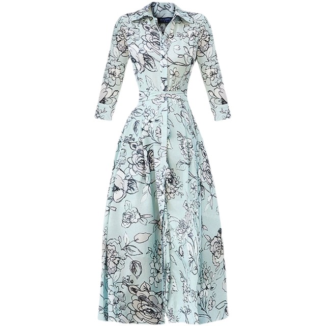 French chiffon dress socialite blue shirt dress