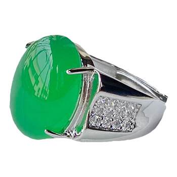 Ice chalcedony ice transparent green agate ring