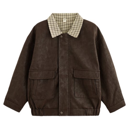 Yantaijia children's clothing boy's plaid leather jacket