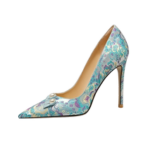 Lily Wei (Qingmei Ranxue) high-end printed Chinese high heels with skirt and single shoes small size 313233