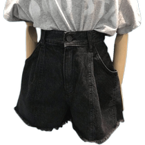Black and gray denim shorts for women summer thin large size fat mm high waist pear-shaped body slimming a-line wide-leg hot pants