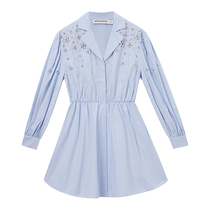 self-portrait 2024 early autumn new mist blue sweet lapel diamond shirt dress short skirt