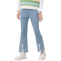Balabala childrens clothing girls jeans childrens 2024 new spring clothes big childrens trousers sweet and playful bell-bottom pants