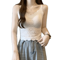 White lace camisole womens bra all-in-one beautiful back inner bottoming short V-tie bra padded tube top bra