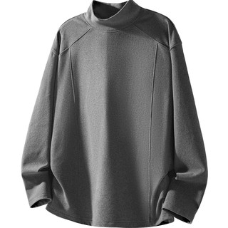 Fat brother gris medio cuello alto camisa de terciopelo alemán suéter de otoño para hombres con estilo de dinero viejo top suelto de manga larga
