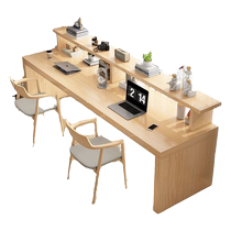 Senzong solid wood desk home simple double student study table rectangular bedroom office computer desk bookshelf