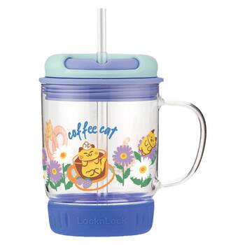 Locknlock Milk Cup for Children, Milk Drinking Cup with Graduated Straw, Water Cup, Breakfast Oatmeal Milk Powder Learning Drinking Cup for Babies