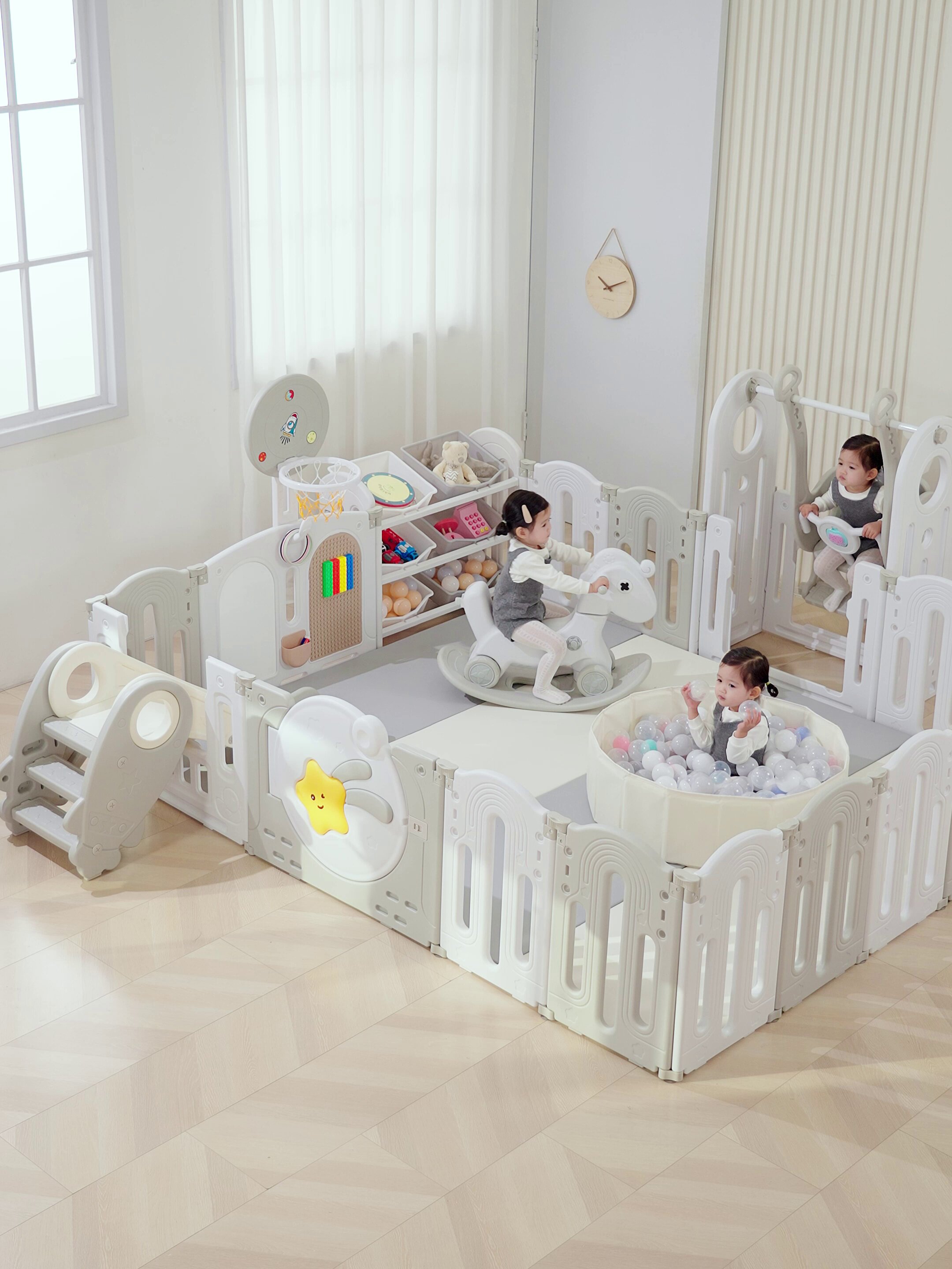 รั้วป้องกันความปลอดภัยสำหรับทารก คอกกั้นเด็กแบบติดพื้น แผ่นรองคลานในบ้านสำหรับเด็ก ราวป้องกันความปลอดภัย