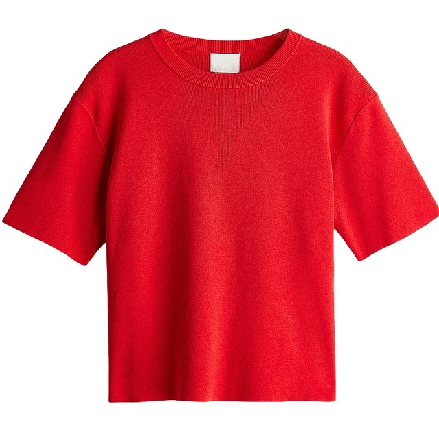HM women's wool sweater autumn fashion round neck short sleeves inner red sweater short top 1220582