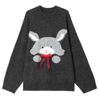 KEIKO 可爱树袋熊提花圆领毛衣秋冬慵懒高级感廓形宽松软糯针织衫