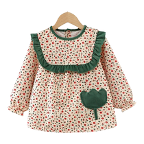 Jingqi smock baby girls eating bib waterproof childrens corduroy apron spring and autumn style reverse-wearing protective clothing for girls