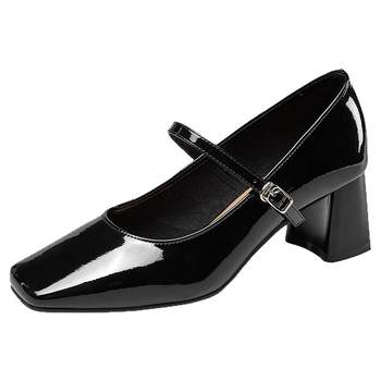Yierkang women's shoes patent leather casual thick heels Yierkang women's shoes patent leather casual thick heels