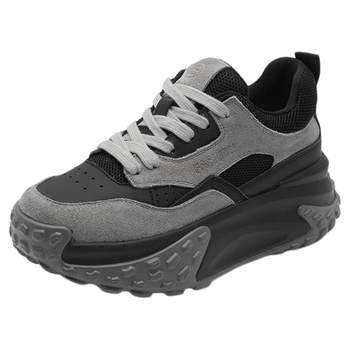 Sports thick-soled round-toe soft-soled dad shoes, genuine leather and warm