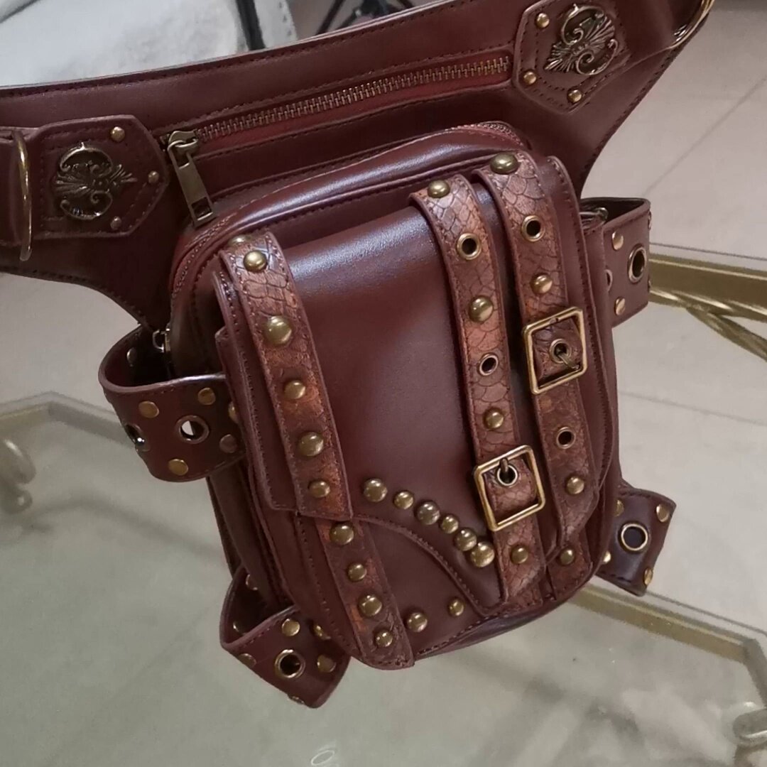 New European and American style tactical motorcycle leg bag, punk rock motorcycle chain bag, women's shoulder crossbody bag, PU leather waist bag