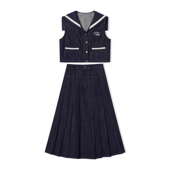 ສິ້ນ eptison retro preppy denim suit
