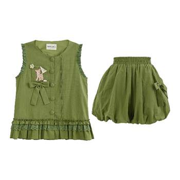 Mori girl tribal style forest style daily versatile vest bloomers fashion suit women 2026 new slim summer wear