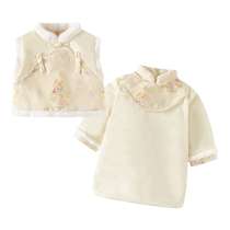 New Years greetings dress girls cheongsam dress winter dress childrens Hanfu Chinese New Year Chinese style one-year-old baby dress childrens winter dress