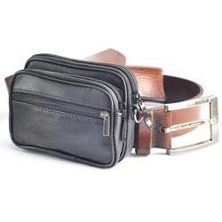 New mini sheepskin wearing leather belt bag men's outdoor cigarettes, middle -aged and elderly retro men's leather wallet