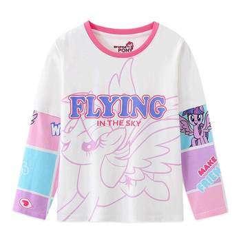 My Little Pony Girls Spring Tops 2024 New Girls Thin Style Round Neck Fake two-piece Long Sleeve T-Shirt