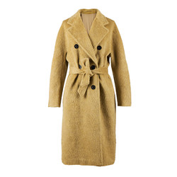 Velvet Home Imported SURI Alpaca Wool Classic Belted Double-Breasted Mid-Length Wool Coat Jacket for Women