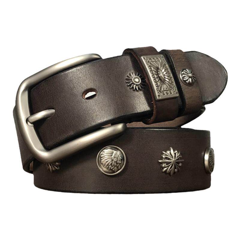 Men's and women's studded first-grain cowhide khaki belt