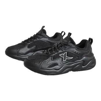 Leather mesh dad shoes for men and women, black casual sports shoes