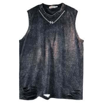 Summer ບາງໆຂຸມເກົ່າລ້າງ vest vest boys sports retro loose ins waistcoat sleeveless t-shirt