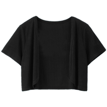 Black shawl for women with suspender skirt summer ice silk knitted short-sleeved cardigan sun protection tulle waistcoat top