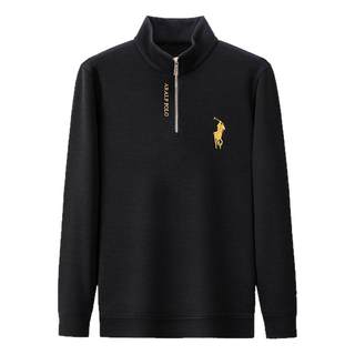 2023新款男士厚T恤秋冬季加绒休闲立领半拉链长袖T恤潮流打底衫