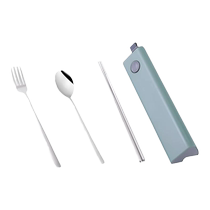 Suning stainless steel portable tableware set fork spoon chopsticks three-piece storage box office worker chopsticks and spoon tableware 2112