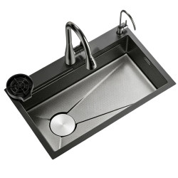 Kitchen Sink, Large Single Bowl, Thickened 5.0 Honeycomb Pattern, 304 Stainless Steel Sink, Household Dishwashing Sink, Under-Counter