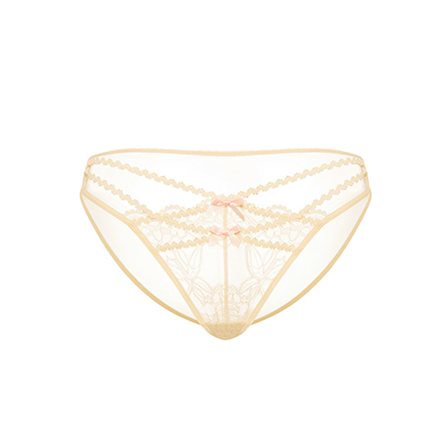 Girl's Transformation~ Hollow-out Waist Thin Strap Lace Panties with Bow and Lace, High Slit Mesh Low-rise Triangle Panties, Slightly Sexy