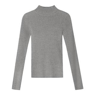 MULVAN  黑色半高领针织衫女秋冬套头内搭打底衫修身显瘦上衣