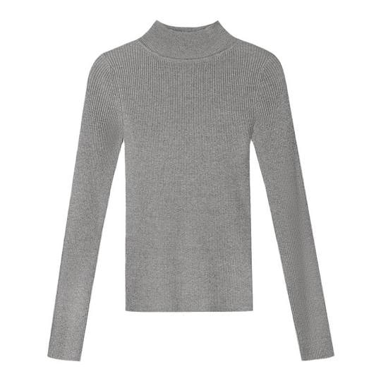 MULVAN  黑色半高领针织衫女秋冬套头内搭打底衫修身显瘦上衣