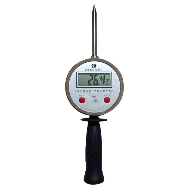 Pin digital thermometer holding grain haystack wheat straw