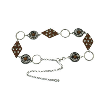 Retro ethnic style ring splicing waist chain for women