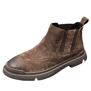 冬季马丁靴英伦磨砂真皮男鞋布洛克靴子潮牌中帮复古男款切尔西靴