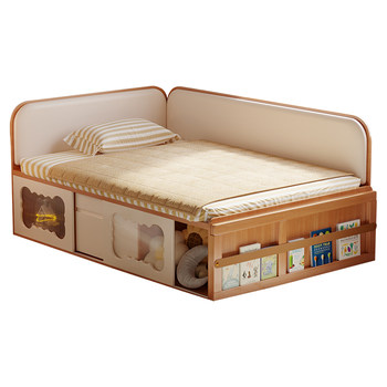 High box storage bed solid wood ribs frame children's bed small apartment tatami boy and girl with fence half-height bed