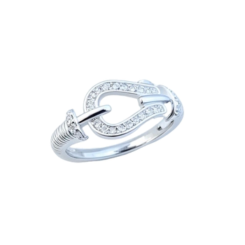 Pure silver micro-paved horseshoe buckle ring for women