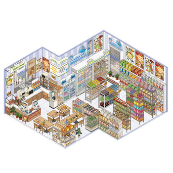 Xinmo Store Operation and Storage 2.0 Scenery Stickers Floating Dreams Japanese Food Time Convenience Store Miniature Scene 3D Three-Dimensional House Stickers Handbook DIY Children's Toys Girls New Year Gift