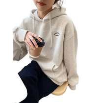 Yoe hoodie gray navy blue pullover hooded sweatshirt for women plus velvet small ins American retro womens top