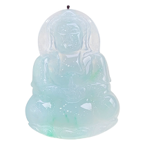 Light language picking up Myanmar natural A-grade jade ice-transparent floating sun green flower species old jade Guanyin pendant