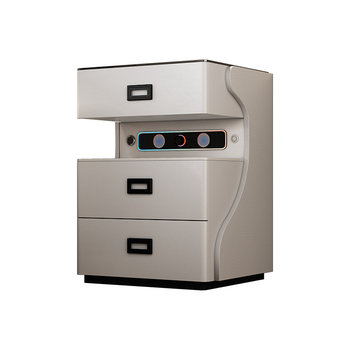 Solid wood leather smart bedside table safe integrated