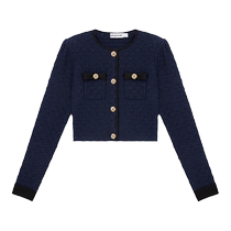 self-portrait 2024 early spring navy blue checkerboard knitted top jacket