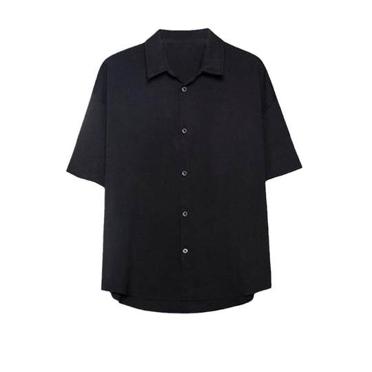 港风垂感冰丝衬衫男短袖宽松黑色高级感夏季薄款ins痞帅衬衣休闲