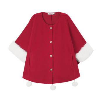 Fabric pig winter concerto thousand gold style retro red cape jacket women's winter christmas and new year wear jersey