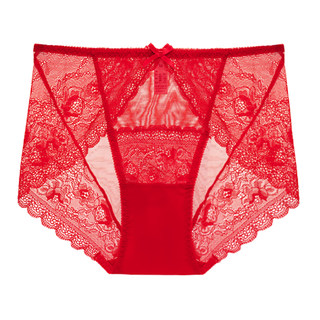 3条红色内裤女本命年属马年性感蕾丝结婚中高腰收腹短裤大码胖mm