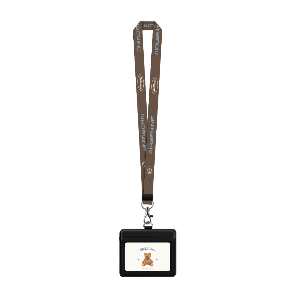 Airbemine American Style Bear Genuine Leather Card Holder, ID Card, Campus Card, Student ID Bag with Lanyard