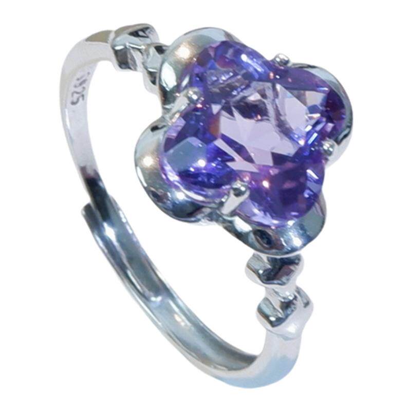Four-leaf clover sterling silver amethyst ring light luxury index finger ring
